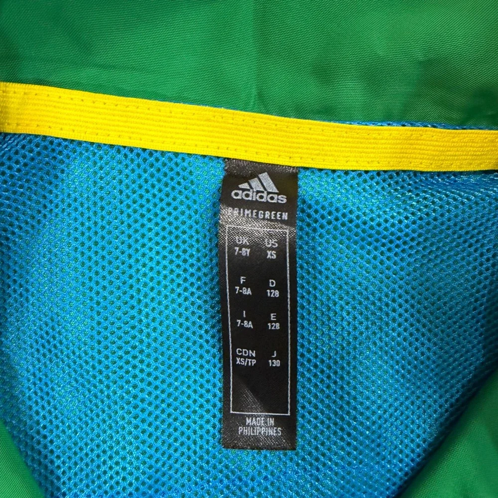 Adidas x LEGO Windbreaker Anorak Boys XS Green Blue WIND.RDY Jacket Quarter Zip - Picture 2 of 10